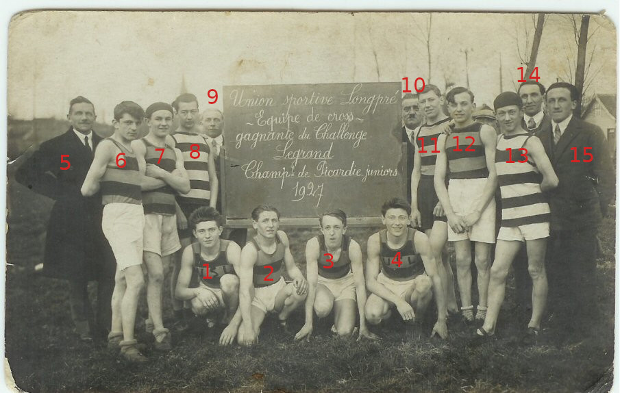 Union Sportive LongprÃ© - Equipe de cross - Champion de Picardie junior 1927-numÃ©rotÃ©.