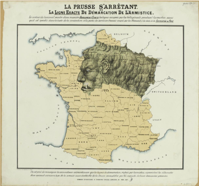 Carte de l'occupatiin Prussienne de 1870 Ã  1873.
