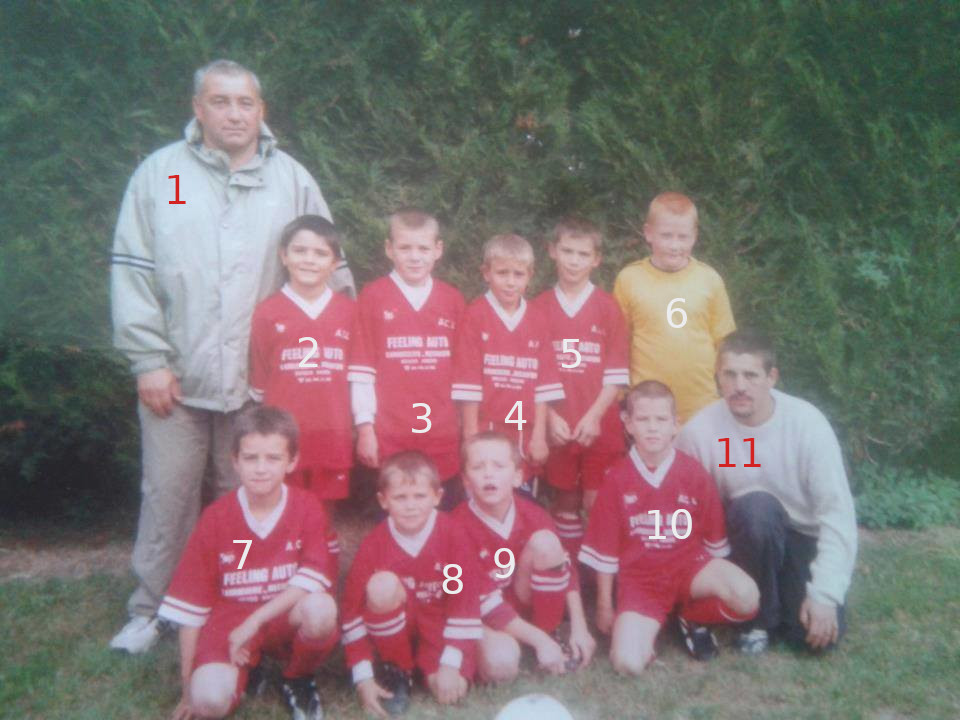 Ã‰quipe de football, l'ACL Ã  LongprÃ© les Corps Saints vers 2000, numÃ©rotÃ©.