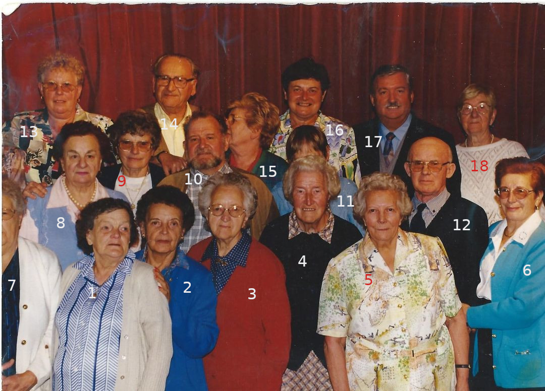 Les anciens du foyer de Cheveux Blancs vers 1990, numÃ©rotÃ©.