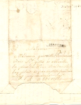 Adresse de Madame de Guervilleavec cachet -La Rochelle-sur une lettre de 1753