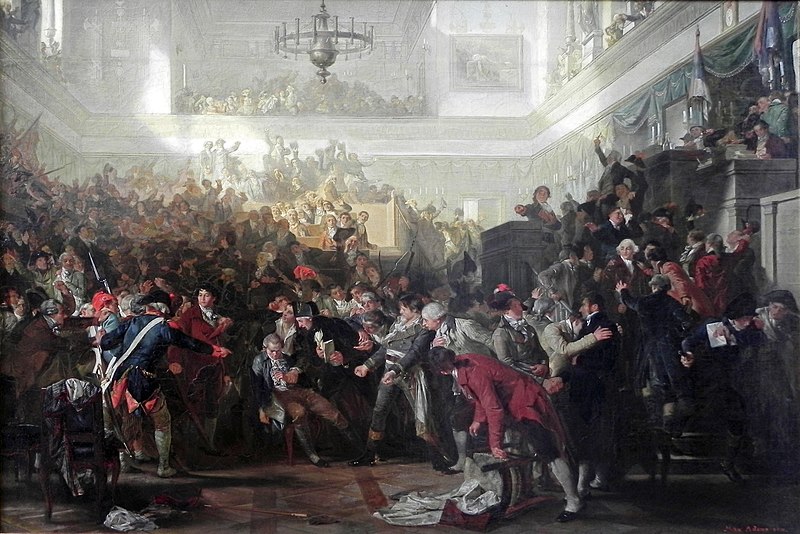 Robespierre dÃ©crÃ©tÃ© d'accusation par la Convention nationale le 27 juillet 1794, toile de Max Adamo, Berlin, Alte Nationalgalerie, 1870.