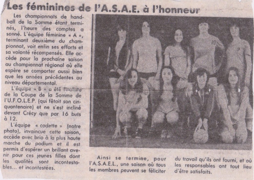 Ã‰quipe fÃ©minine Handball, ASAEL.