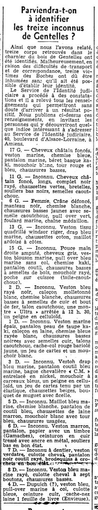 Coupure de presse pour l'aide Ã  l'identification des corps.
