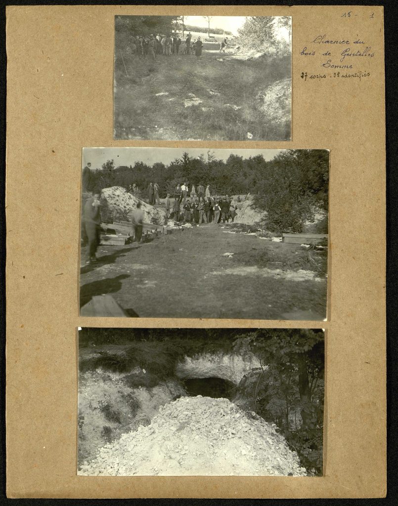 Charnier du bois de Gentelles, 27 corps, 25 identifiés.